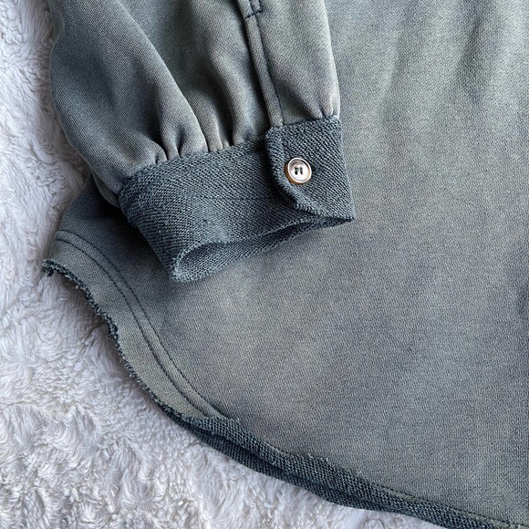 Pol French terry oversized shacket jacket green button front vintage wash faded - Picture 8 of 16